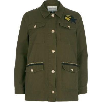 Khaki green badge army jacket